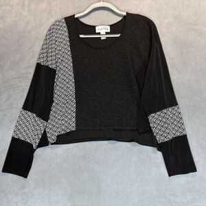 Joseph Ribkoff Cropped Top Size 12 Black White Long Sleeve Minimalist